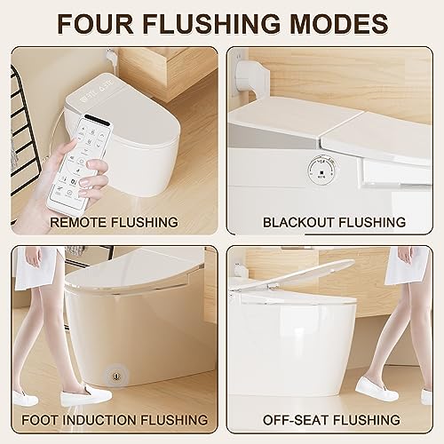 Superflo Smart Toilet with Bidet Built In - Remote Control, Smart Bidet Toilets-Heated Seat/Warm Water/Air Drying/Led Night Light, Smart Toilet Bidet For Smart Bathroom Comfort