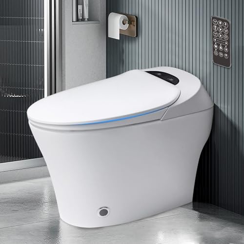 Smart Toilet with Remote/Foot Sensor/Heated Seat/Various Washing Settings, One-Piece-Bidet-Toilet with Knob Control/Auto Shut-off