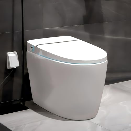 EUROTO Luxury Smart Toilet – Sleek Tankless Design with Foot-Kick Sensor, Heated Seat, Warm Dryer, Adjustable Water Pressure, Auto Open/Close Lid, Dual Flush, Night Light & Remote Control