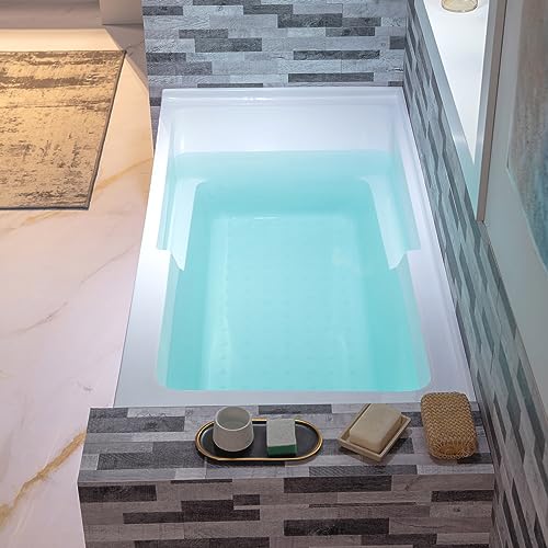 WOODBRIDGE 60" Acrylic Rectangular Alcove Soaking Bathtub in White with Right Drain, Brushed Nickel Pop-Up Drain Included BA6030R