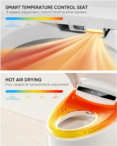 Loupusuo Smart Bidet Toilet, One Piece Bidet Toilet for Bathrooms with Warm Water,Dual Auto Flush, Foot Sensor Operation, Heated Bidet Seat,Electric Tankless Toilets with LED Display