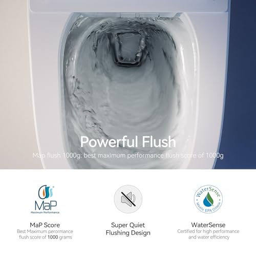 R&T Smart Toilet With Bidet Built In, One-piece Intelligent Toilet for Bathroom with Auto Flushing, Foot Sensor, Elongated Heated Bidet Seat, Remote Control Warm Water, Warm Air Drying Toilet