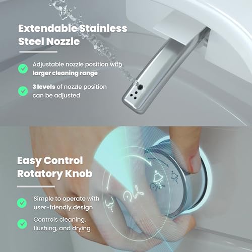 EUROTO Luxury Smart Toilet – Sleek Tankless Design with Foot-Kick Sensor, Heated Seat, Warm Dryer, Adjustable Water Pressure, Auto Open/Close Lid, Dual Flush, Night Light & Remote Control