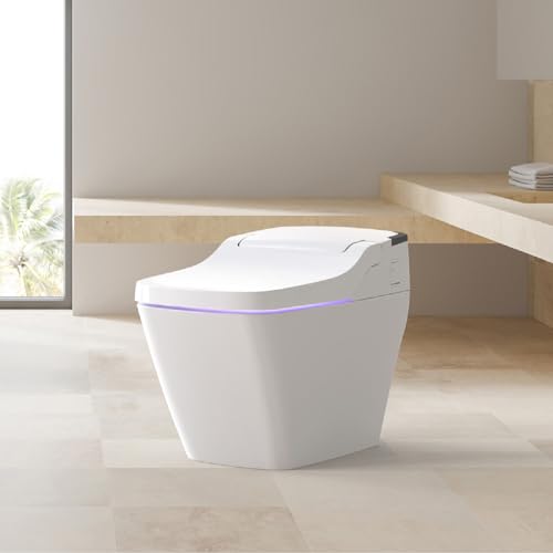 VOVO TCB-090S Smart Bidet Toilet for bathrooms, One Piece Integrated Toilet with bidet built in, Auto Dual Flush, LED Light, Heated Seat, Made in Korea - Elongated