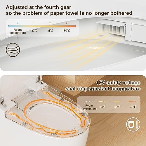 Superflo Smart Toilet with Bidet Built In - Remote Control, Smart Bidet Toilets-Heated Seat/Warm Water/Air Drying/Led Night Light, Smart Toilet Bidet For Smart Bathroom Comfort