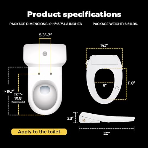 VIVOHOME Smart Heated Bidet Toilet Seat with Self-Cleaning Nozzle for Rear and Front Cleansing, Warm Air Dryer with Adjustable Temperature Settings, Soft Close Lid, Nightlight