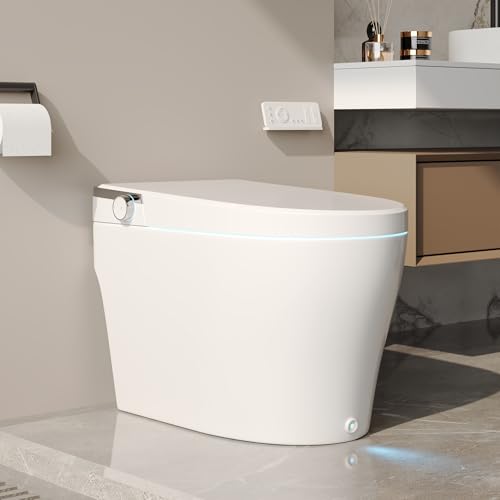DeerValley Smart Toilet, One Piece Tankless Toilet with Bidet Built in Smart Bidet Toilet with 1.28GPF Auto Flush, Foot Kick, Blackout Flush, Warm Water, Heated Seat, Remote Control