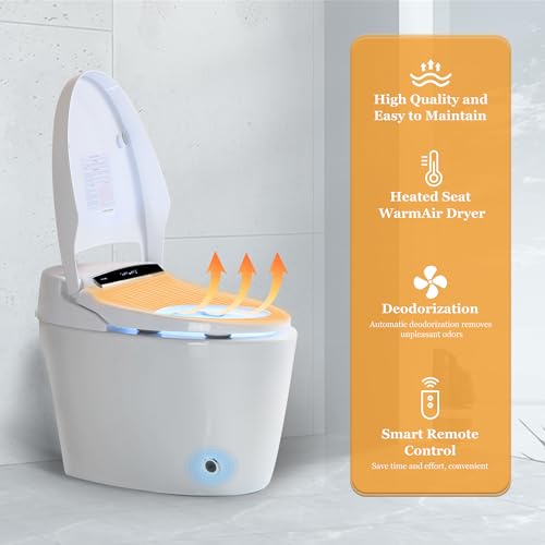 Smart Toilets for Bathrooms, Smart Toilets with Heated Bidet Seat, Luxury Smart Toilet with Automatic Flush and Foot Feel Flush, Portable Bidet toilet with Dryer and Warm Water, White