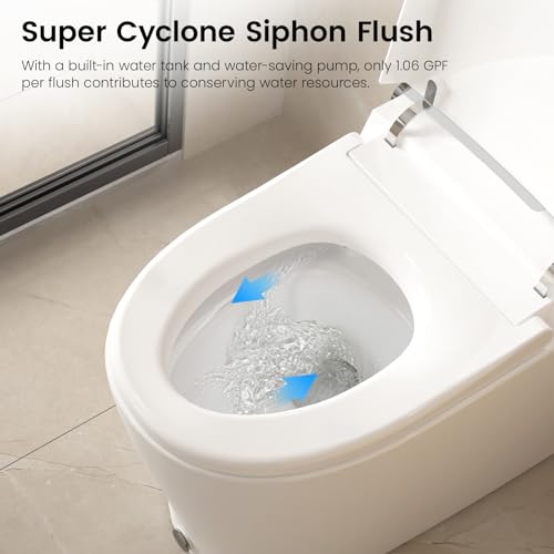 Smart Toilet, Modern One Piece Elongated Bidet with Built-in Water Tank, Assisted Pump, Heated Seat, 1.06 GPF Auto Flush, Warm Water, Remote and Foot Kick Operation, Plus Blackout Flush Feature