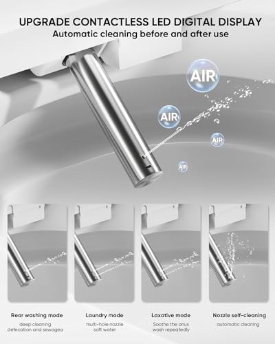 Loupusuo Smart Bidet Toilet, One Piece Bidet Toilet for Bathrooms with Warm Water,Dual Auto Flush, Foot Sensor Operation, Heated Bidet Seat,Electric Tankless Toilets with LED Display