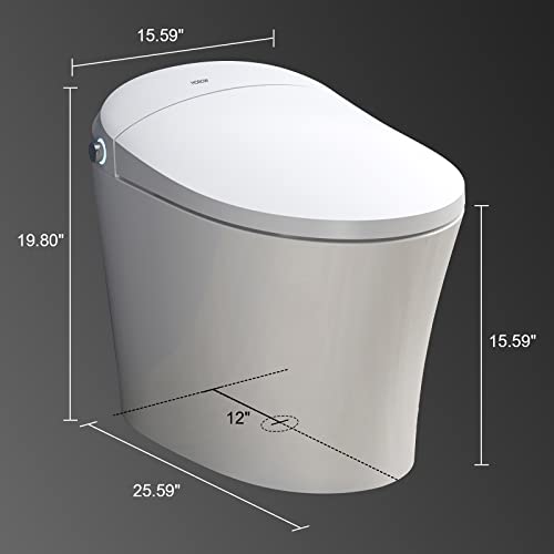 HOROW Heated Toilet, Modern Smart Toilet, Upgraded Self Cleaning One Piece Toilet with Warm Elongated Seat, White Tankless Toilet with Blackout Flush