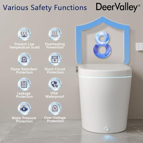DeerValley Smart Toilet, One Piece Tankless Toilet with Bidet Built in Smart Bidet Toilet with 1.28GPF Auto Flush, Foot Kick, Blackout Flush, Warm Water, Heated Seat, Remote Control