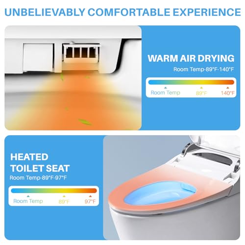Smart Toilet with Remote/Foot Sensor/Heated Seat/Various Washing Settings, One-Piece-Bidet-Toilet with Knob Control/Auto Shut-off