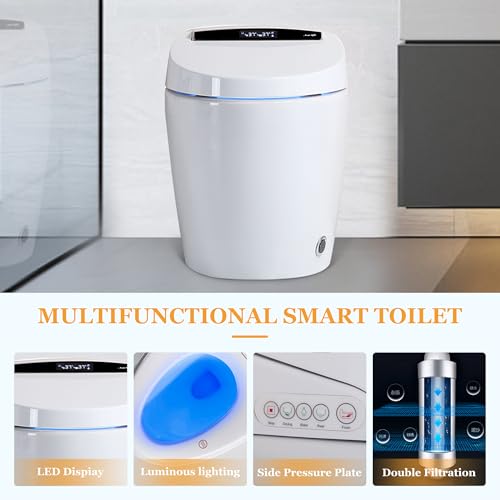 Smart Toilets for Bathrooms, Smart Toilets with Heated Bidet Seat, Luxury Smart Toilet with Automatic Flush and Foot Feel Flush, Portable Bidet toilet with Dryer and Warm Water, White