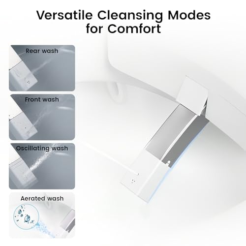Smart Toilet, Modern One Piece Elongated Bidet with Built-in Water Tank, Assisted Pump, Heated Seat, 1.06 GPF Auto Flush, Warm Water, Remote and Foot Kick Operation, Plus Blackout Flush Feature