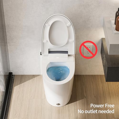 CASTA DIVA CD-W10V Non-electric One Piece Elongated Bidet Toilet for Bathroom, Built-in Air Pressure-Assisted System for Power Flush,Footkick Flush,Soft Open and Close, 1.0GPF
