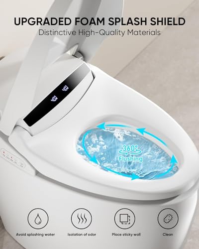 Loupusuo Smart Bidet Toilet, One Piece Bidet Toilet for Bathrooms with Warm Water,Dual Auto Flush, Foot Sensor Operation, Heated Bidet Seat,Electric Tankless Toilets with LED Display