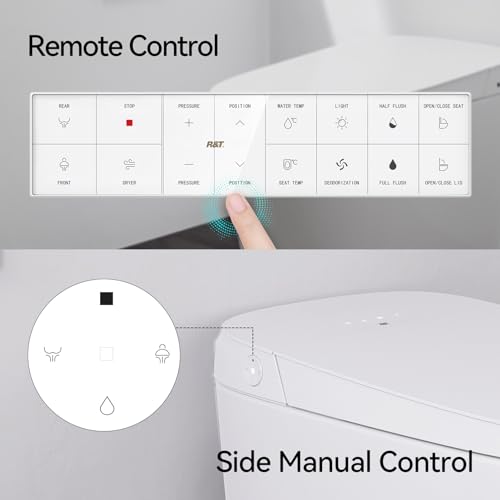R&T Smart Toilet With Bidet Built In, One-piece Intelligent Toilet for Bathroom with Auto Flushing, Foot Sensor, Elongated Heated Bidet Seat, Remote Control Warm Water, Warm Air Drying Toilet