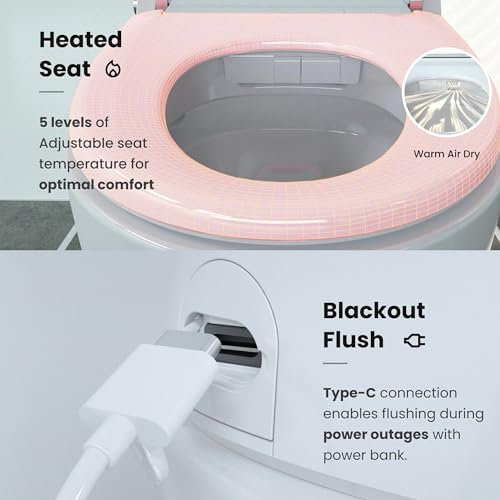 EUROTO Luxury Smart Toilet – Sleek Tankless Design with Foot-Kick Sensor, Heated Seat, Warm Dryer, Adjustable Water Pressure, Auto Open/Close Lid, Dual Flush, Night Light & Remote Control