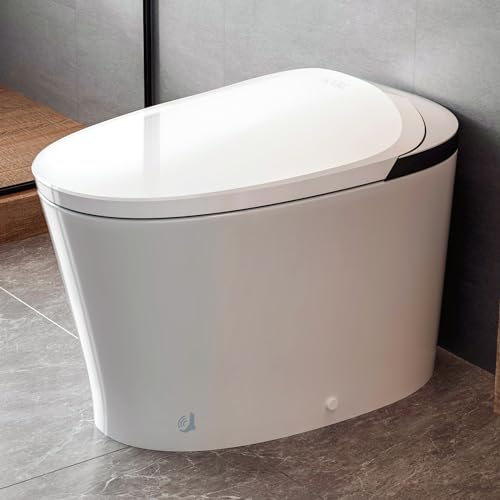 AKNIRL Upgraded Smart Toilet with Booster Pump, Powerful Flush, Heated Toilet Seat Elongated, Tankless One Piece Modern Toilet, No Bidet, Auto Flush, Dual Flush, Blackout Flush, White, Y001P