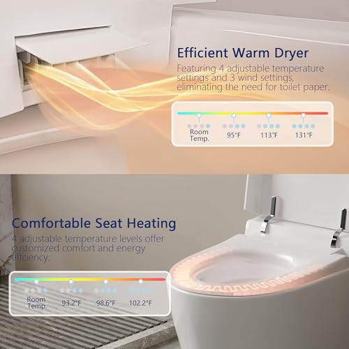 DeerValley Smart Toilet, One Piece Tankless Toilet with Bidet Built in Smart Bidet Toilet with 1.28GPF Auto Flush, Foot Kick, Blackout Flush, Warm Water, Heated Seat, Remote Control