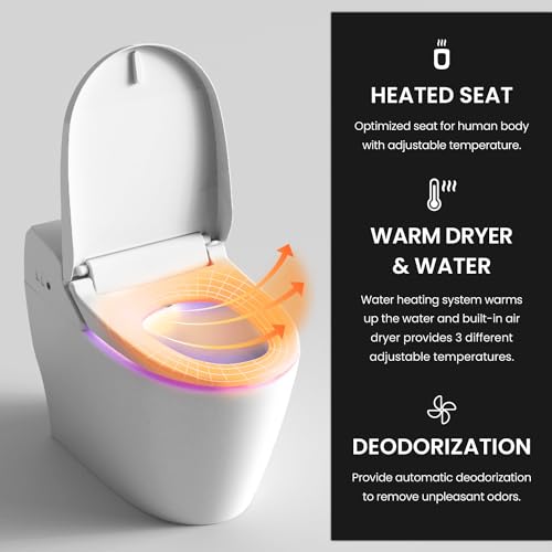 VOVO TCB-8100W Smart Bidet Toilet for bathrooms, One Piece Integrated Toilet with bidet built in, Auto Dual Flush, LED Light, Heated Seat, Warm Water Made in Korea - Elongated