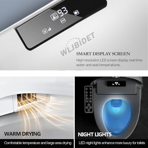 WLJBIDET Round Bidet Toilet Seat,Electronic Heated Smart Toilet Seat with Unlimited Heated Water and Warm Air Dryer,Adjustable Temperature,Self-Cleaning Stainless Steel Nozzle,Side Panel Control