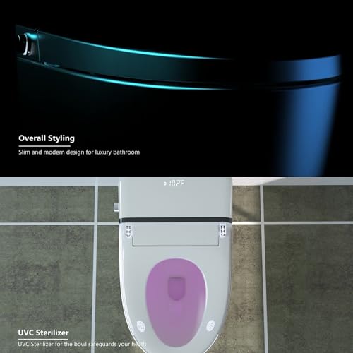 EUROTO Luxury Smart Toilet – Sleek Tankless Design with Foot-Kick Sensor, Heated Seat, Warm Dryer, Adjustable Water Pressure, Auto Open/Close Lid, Dual Flush, Night Light & Remote Control