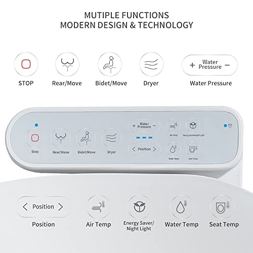 Bejoan Z1 Elongated Smart Toilet Seat, Unlimited Warm Water, Vortex Wash, Electronic Heated,Warm Air Dryer,Bidet Seat,Rear and Front Wash, LED Light, Quite Operation, Need Electrical,White