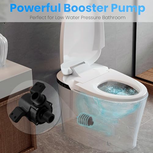 AKNIRL Upgraded Smart Toilet with Booster Pump, Powerful Flush, Heated Toilet Seat Elongated, Tankless One Piece Modern Toilet, No Bidet, Auto Flush, Dual Flush, Blackout Flush, White, Y001P