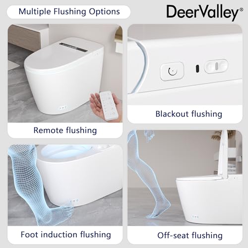DeerValley Smart Toilet, Tankless Elongated Electric One Piece Toilet with Smart Bidet, Smart Toilet Bidet Seat 1.28 GPF for in White with Seat Heating, Remote Control
