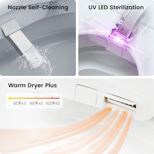 Smart Toilet, Modern One Piece Elongated Bidet with Built-in Water Tank, Assisted Pump, Heated Seat, 1.06 GPF Auto Flush, Warm Water, Remote and Foot Kick Operation, Plus Blackout Flush Feature