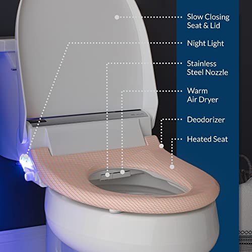 Bio Bidet BB2000 Bliss Electric Bidet Toilet Seat, Warm Water with Air Dryer, Heated Seat with Sensor and Slow Close Lid, Night Light, Remote Control, Elongated, White