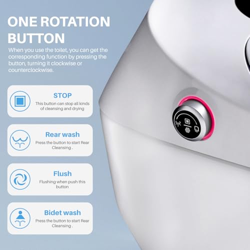 Smart Toilet with Remote/Foot Sensor/Heated Seat/Various Washing Settings, One-Piece-Bidet-Toilet with Knob Control/Auto Shut-off