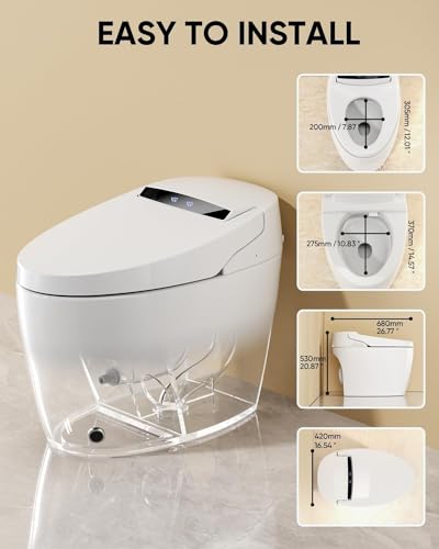 Loupusuo Smart Bidet Toilet, One Piece Bidet Toilet for Bathrooms with Warm Water,Dual Auto Flush, Foot Sensor Operation, Heated Bidet Seat,Electric Tankless Toilets with LED Display
