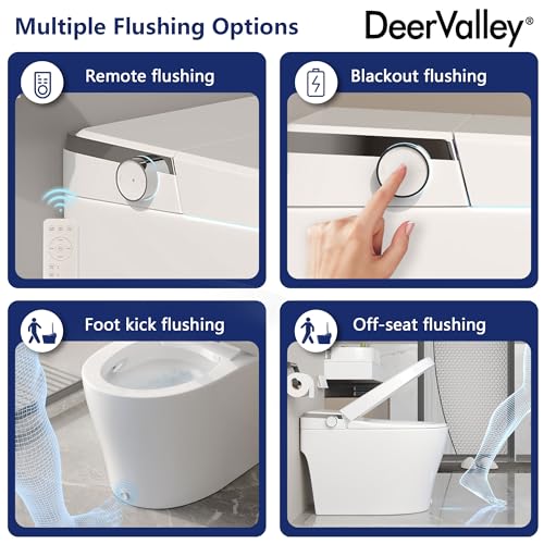 DeerValley Smart Toilet, One Piece Tankless Toilet with Bidet Built in Smart Bidet Toilet with 1.28GPF Auto Flush, Foot Kick, Blackout Flush, Warm Water, Heated Seat, Remote Control