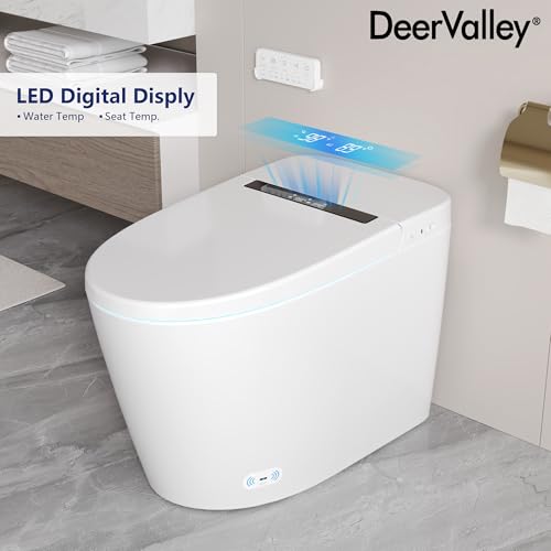 DeerValley Smart Toilet, Tankless Elongated Electric One Piece Toilet with Smart Bidet, Smart Toilet Bidet Seat 1.28 GPF for in White with Seat Heating, Remote Control