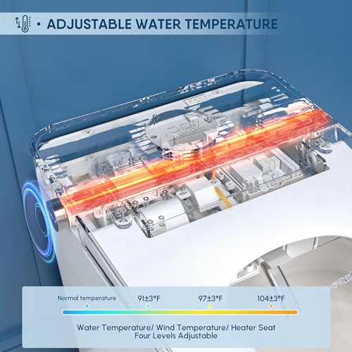 ARRISEA Smart Bidet Toilet with Auto-open/close Lid, Auto Flush Smart Toilet with Warm Water Washing, Heated Bidet Seat, Adjustable Dryer, Toilet with Bidet and LED Display