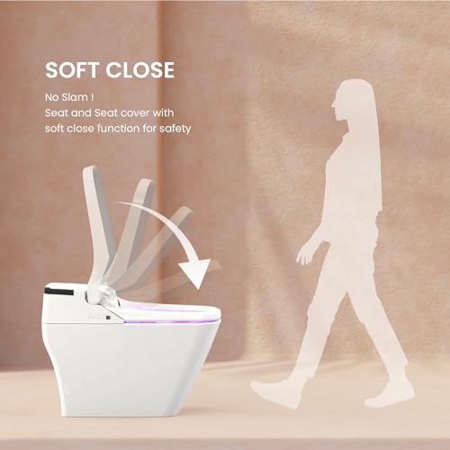 VOVO TCB-090S Smart Bidet Toilet for bathrooms, One Piece Integrated Toilet with bidet built in, Auto Dual Flush, LED Light, Heated Seat, Made in Korea - Elongated