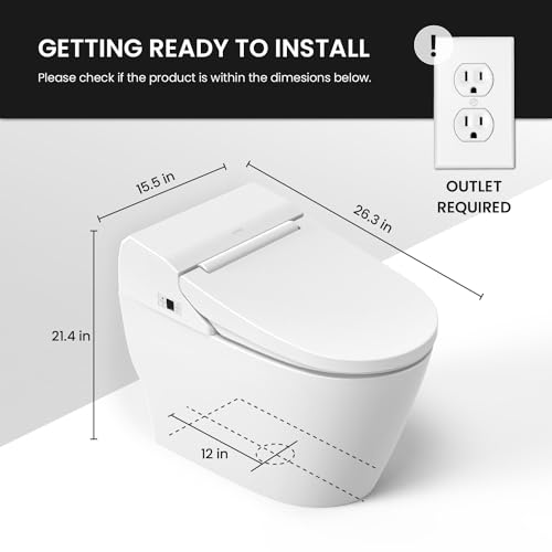 VOVO TCB-8100W Smart Bidet Toilet for bathrooms, One Piece Integrated Toilet with bidet built in, Auto Dual Flush, LED Light, Heated Seat, Warm Water Made in Korea - Elongated