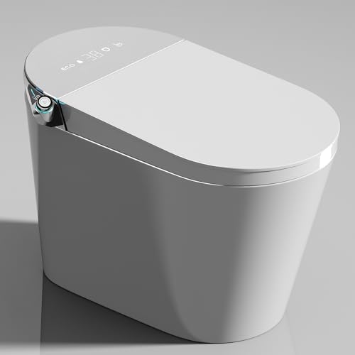 Loniko Smart Toilet with Bidet Built in, Auto Open & Close, Foot Sensing Bidet Toilet Combo with Auto Flush, Remote Control Warm Water, Elongated Heated Bidet Seat, Dryer, Water Tankless, LED Light
