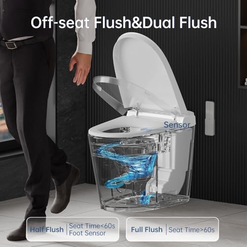 EPLO Smart Toilet Bidet with Tank Built In,Auto Open Close Lid,ADA Comfort Height,Dual Auto Flush,Foot Sensor Operation,Heated seat,LED Display,Modern Elongated One Piece Bidet Toilets Combo U8PRO