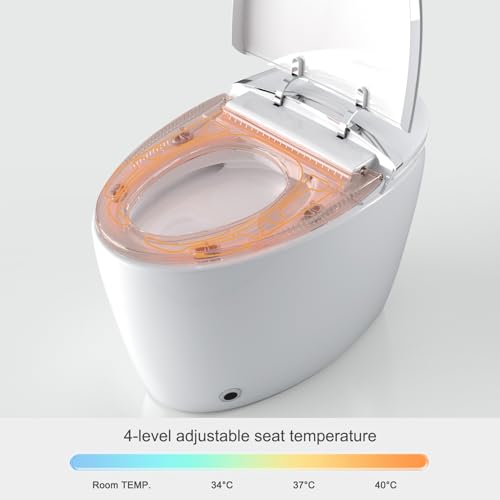 Smart Bidet Toilet with Off-seat Auto Flush, Foot Sensor Flush, Power Outage Flush, Mini Intelligent Smart Toilet with Heated Seat, LED Night Light, Side Button, Easy to Use.