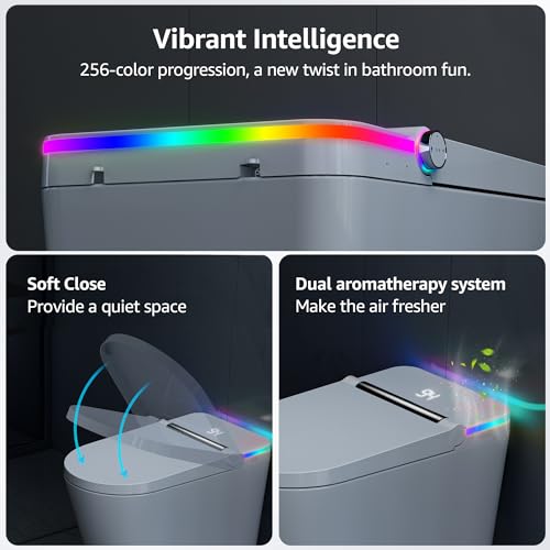Tankless Smart Toilet with Built-In Bidet, Heated Seat, Warm Water and Dry, Simple Installation, with Foot Sensor and Night Light, Auto Flush, Auto Open & Close Lid, Wireless Remote Control