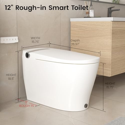 Smart Toilet, Modern One Piece Elongated Bidet with Built-in Water Tank, Assisted Pump, Heated Seat, 1.06 GPF Auto Flush, Warm Water, Remote and Foot Kick Operation, Plus Blackout Flush Feature