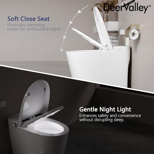 DeerValley Smart Toilet, Tankless Elongated Electric One Piece Toilet with Smart Bidet, Smart Toilet Bidet Seat 1.28 GPF for in White with Seat Heating, Remote Control