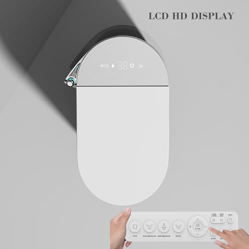 Loniko Smart Toilet with Bidet Built in, Auto Open & Close, Foot Sensing Bidet Toilet Combo with Auto Flush, Remote Control Warm Water, Elongated Heated Bidet Seat, Dryer, Water Tankless, LED Light
