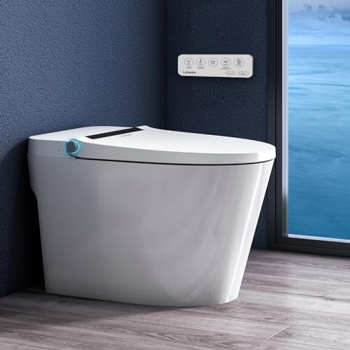 Luoware Smart Bidet Toilet, One Piece Elongated Toilet with Built-in Bidet Seat, Auto Flush, Foot Sensor, Pump-Assisted Flush, Heated Seat, Warm Water & Dryer, LED Display, Night Light, Remote Control