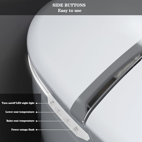 Smart Bidet Toilet with Off-seat Auto Flush, Foot Sensor Flush, Power Outage Flush, Mini Intelligent Smart Toilet with Heated Seat, LED Night Light, Side Button, Easy to Use.
