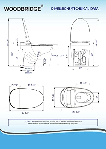 WOODBRIDGE B0970S One Piece Elongated Smart Tankless Bidet Toilet, ADA Height, Auto Flush, Foot Sensor Operation, Heated Seat with Integrated Multi Function Remote Control in White